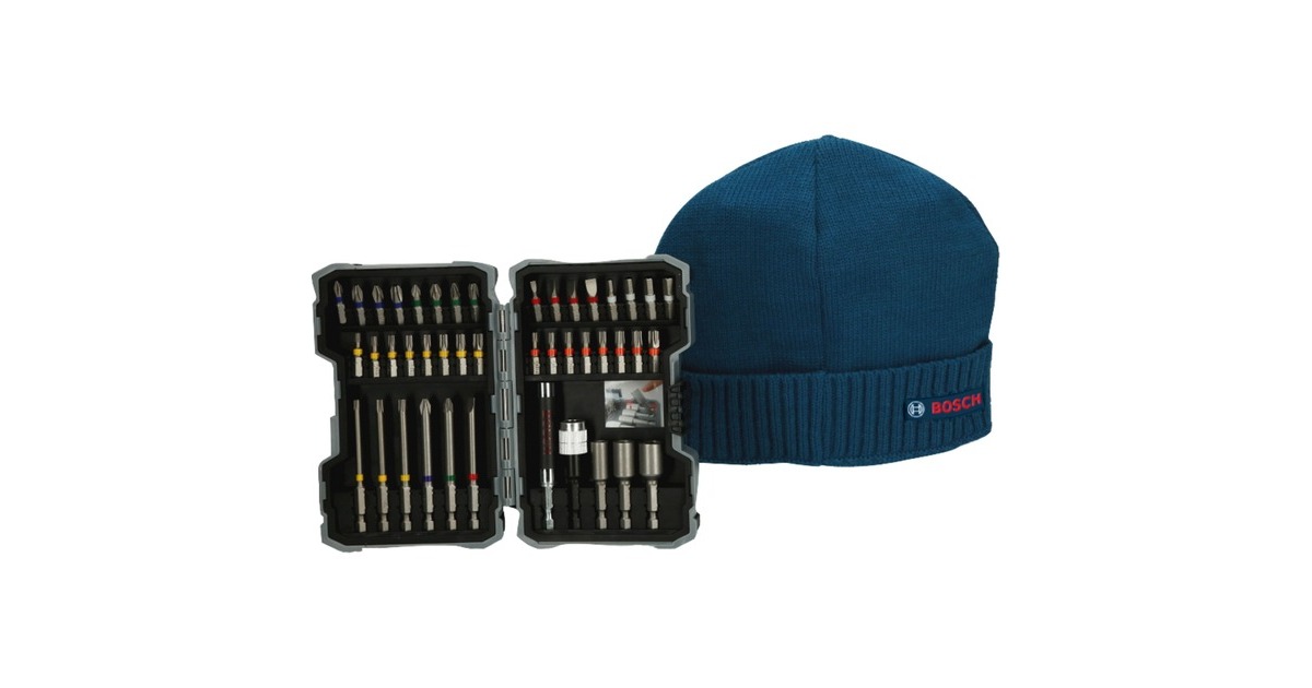 Bosch Weihnachts-Set Schrauberbit-Satz, 43-teilig(blau, inkl. gratis Bosch Beanie)