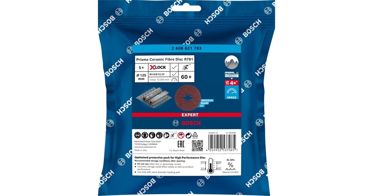 Bosch X-LOCK Expert R781 Prisma Ceramic Fiberschleifscheibe, Ø 125mm, K60(5 Stück, Bohrung 22,23mm)