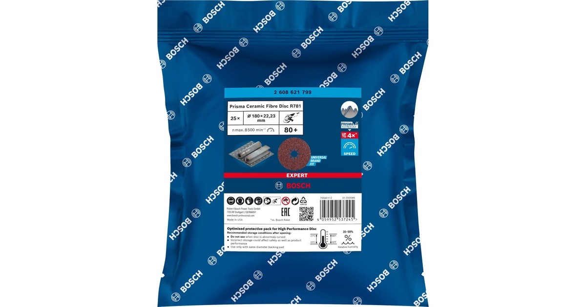 Bosch X-LOCK Expert R781 Prisma Ceramic Fiberschleifscheibe, Ø 180mm, K80(25 Stück, Bohrung 22,23mm)