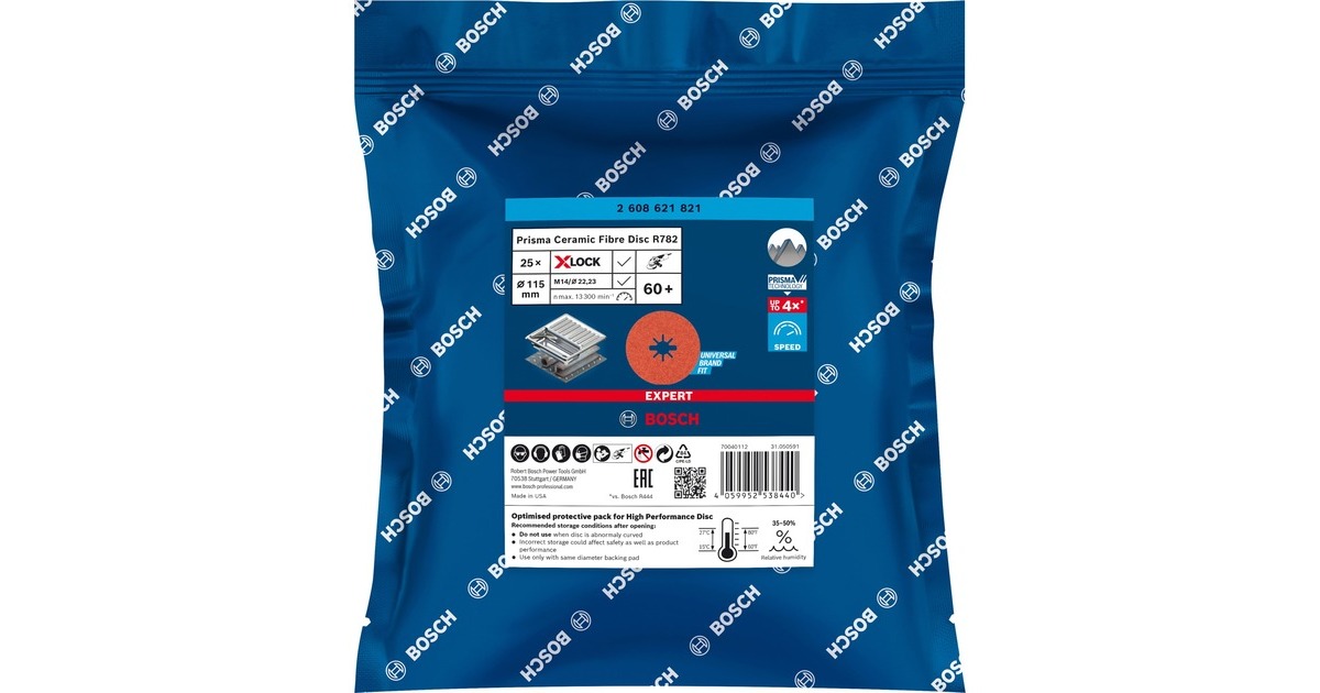 Bosch X-LOCK Expert R782 Prisma Ceramic Fiberschleifscheibe, Ø 115mm, K60(25 Stück, Bohrung 22,23mm)