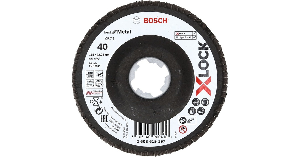 Bosch X-LOCK Fächerscheibe X571 Best for Metal, Ø 115mm, K40, Schleifscheibe(Bohrung 22,23mm, abgewinkelt)