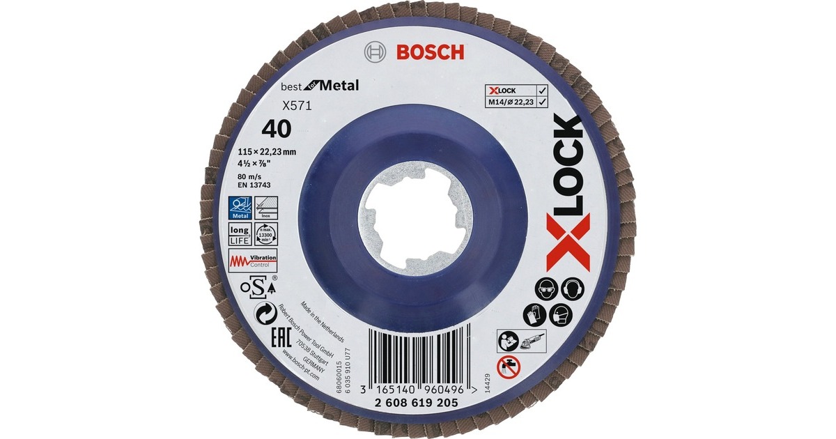 Bosch X-LOCK Fächerscheibe X571 Best for Metal, Ø 115mm, K40, Schleifscheibe(Bohrung 22,23mm, gerade)
