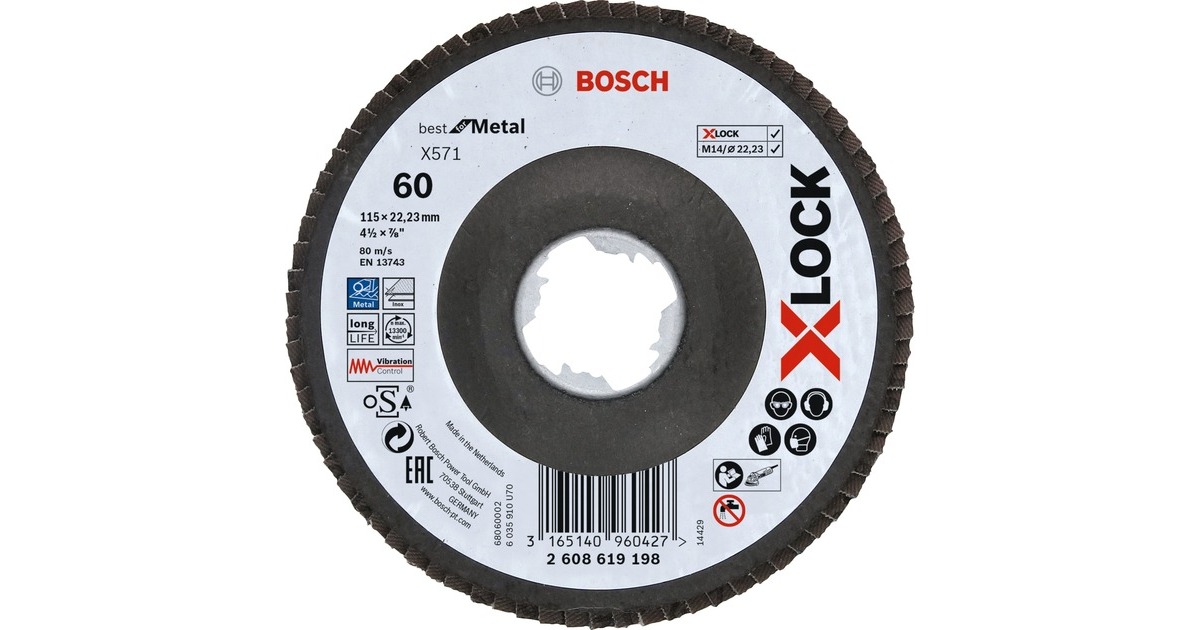 Bosch X-LOCK Fächerscheibe X571 Best for Metal, Ø 115mm, K60, Schleifscheibe(Bohrung 22,23mm, abgewinkelt)