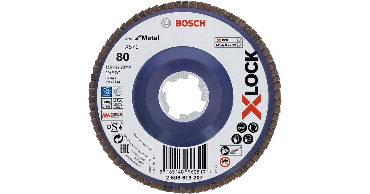 Bosch X-LOCK Fächerscheibe X571 Best for Metal, Ø 115mm, K80, Schleifscheibe(Bohrung 22,23mm, gerade)