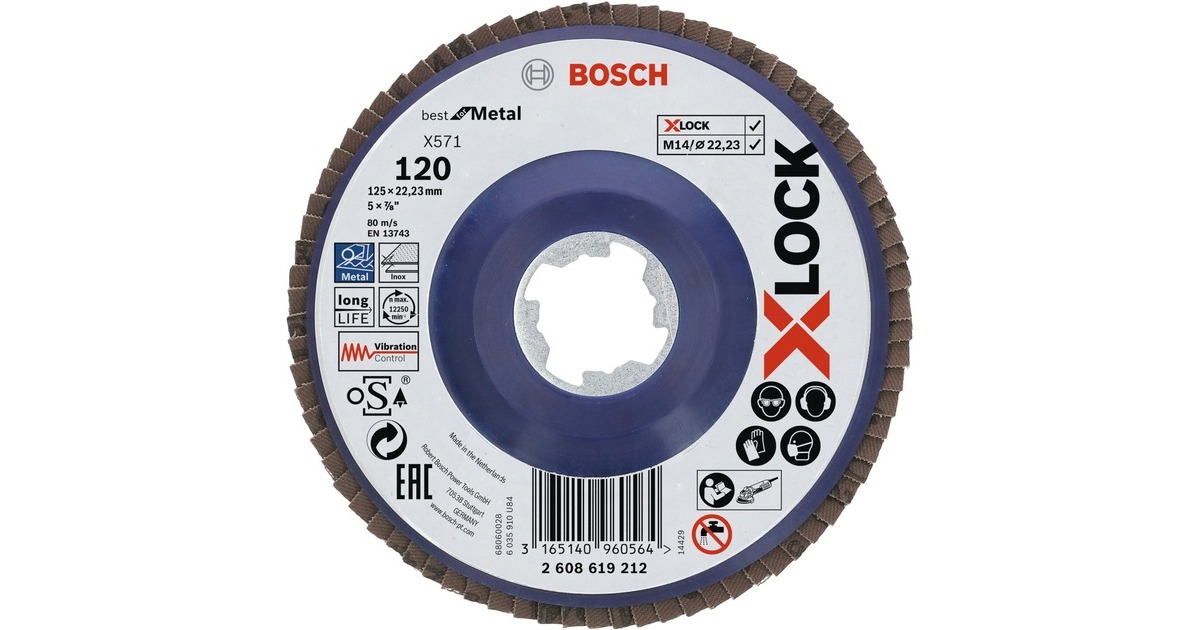 Bosch X-LOCK Fächerscheibe X571 Best for Metal, Ø 125mm, K120, Schleifscheibe(Bohrung 22,23mm, gerade)