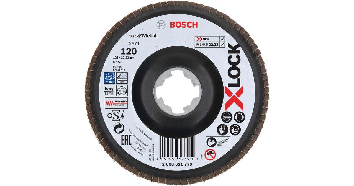 Bosch X-LOCK Fächerscheibe X571 Best for Metal, Ø 125mm, K120, Schleifscheibe(Bohrung 22,23mm, abgewinkelt)