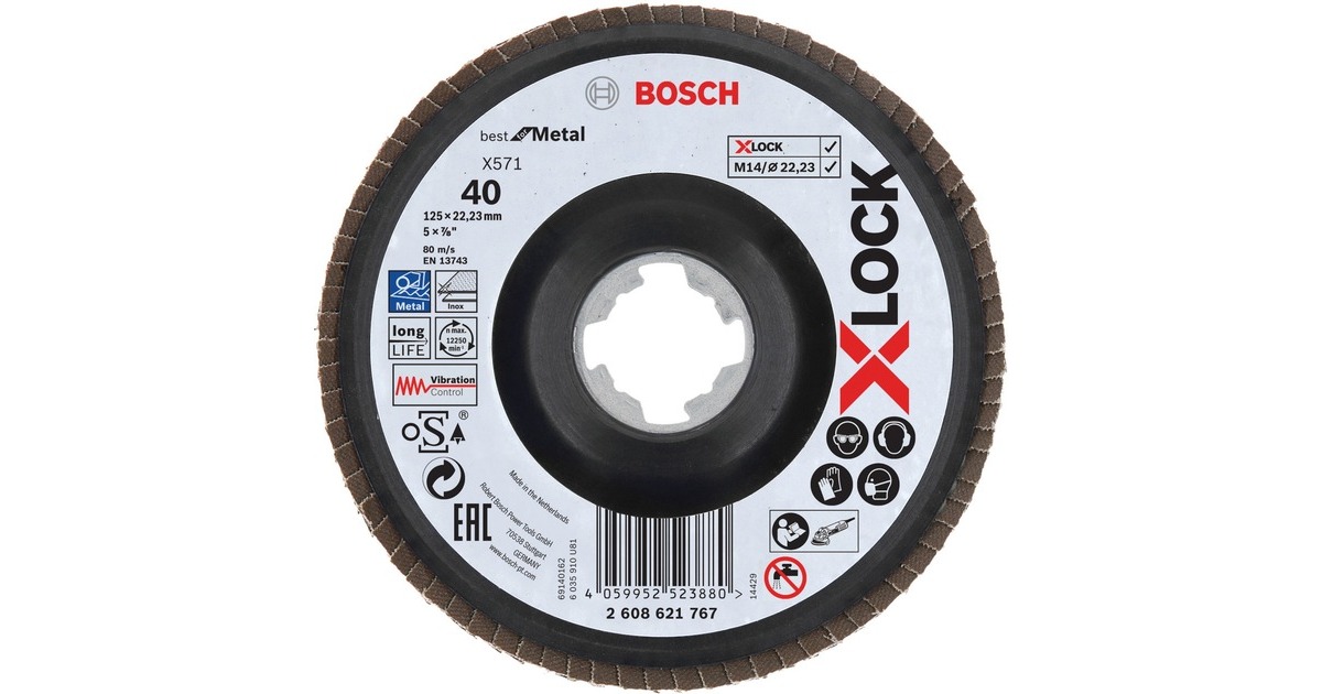 Bosch X-LOCK Fächerscheibe X571 Best for Metal, Ø 125mm, K40, Schleifscheibe(Bohrung 22,23mm, abgewinkelt)