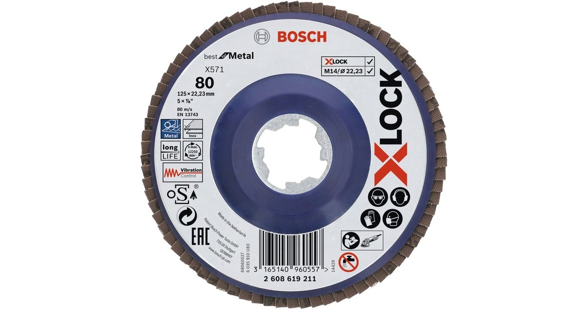 Bosch X-LOCK Fächerscheibe X571 Best for Metal, Ø 125mm, K80, Schleifscheibe(Bohrung 22,23mm, gerade)