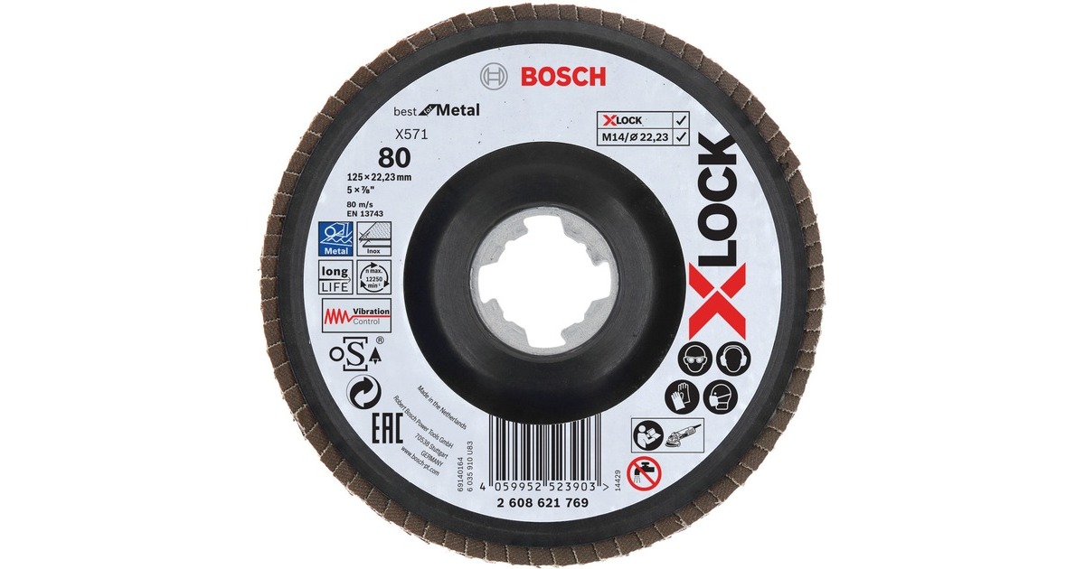 Bosch X-LOCK Fächerscheibe X571 Best for Metal, Ø 125mm, K80, Schleifscheibe(Bohrung 22,23mm, abgewinkelt)