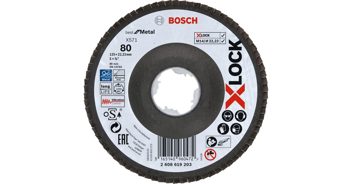 Bosch X-LOCK Fächerscheibe X571 Best for Metal, Ø 125mm, K80, Schleifscheibe(Bohrung 22,23mm, abgewinkelt)