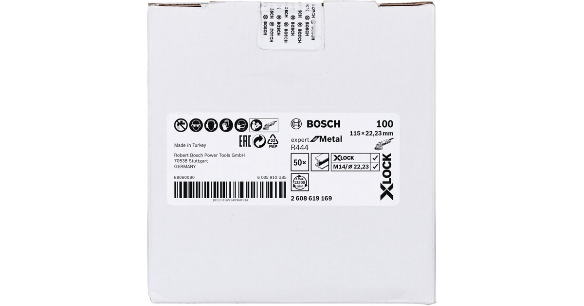 Bosch X-LOCK Fiberschleifscheibe R444 Expert for Metal, Ø 115mm, K100(Bohrung 22,23mm)