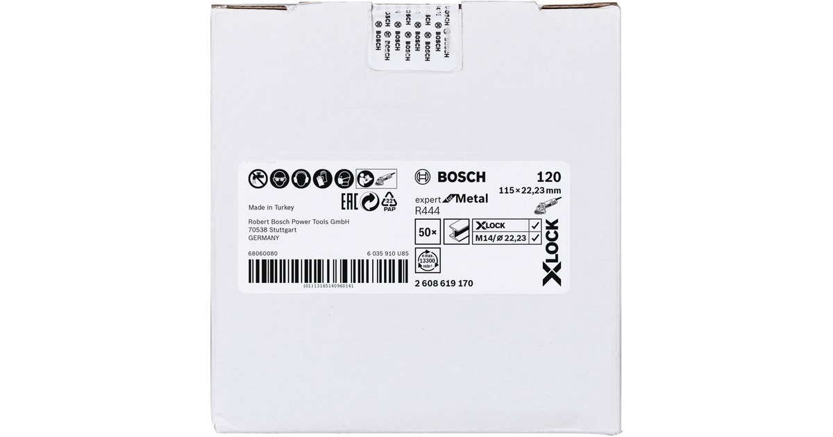 Bosch X-LOCK Fiberschleifscheibe R444 Expert for Metal, Ø 115mm, K120(Bohrung 22,23mm)