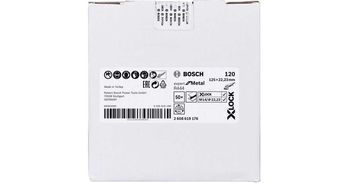 Bosch X-LOCK Fiberschleifscheibe R444 Expert for Metal, Ø 125mm, K120(Bohrung 22,23mm)