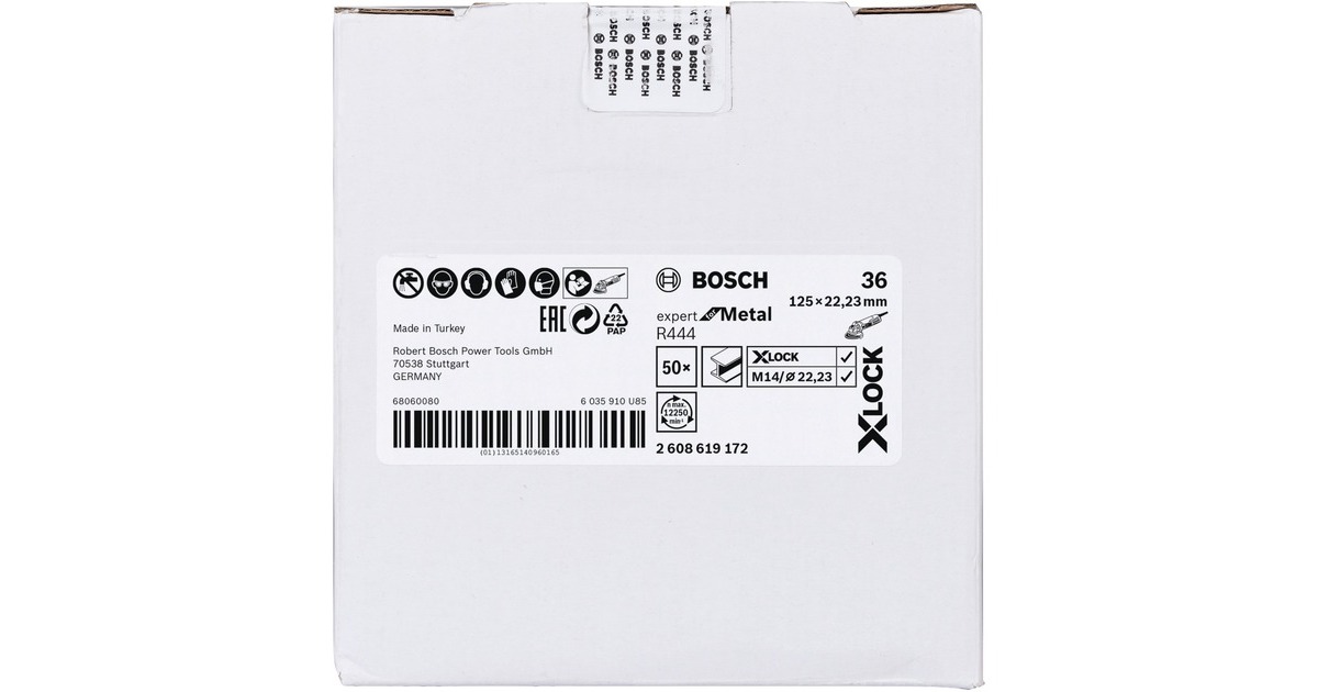 Bosch X-LOCK Fiberschleifscheibe R444 Expert for Metal, Ø 125mm, K36(Bohrung 22,23mm)