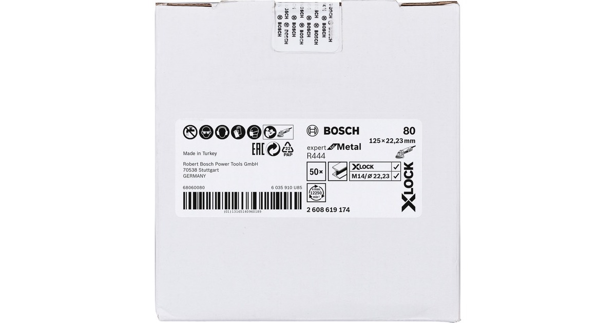Bosch X-LOCK Fiberschleifscheibe R444 Expert for Metal, Ø 125mm, K80(Bohrung 22,23mm)