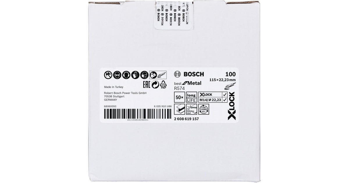 Bosch X-LOCK Fiberschleifscheibe R574 Best for Metal, Ø 115mm, K100(Bohrung 22,23mm)