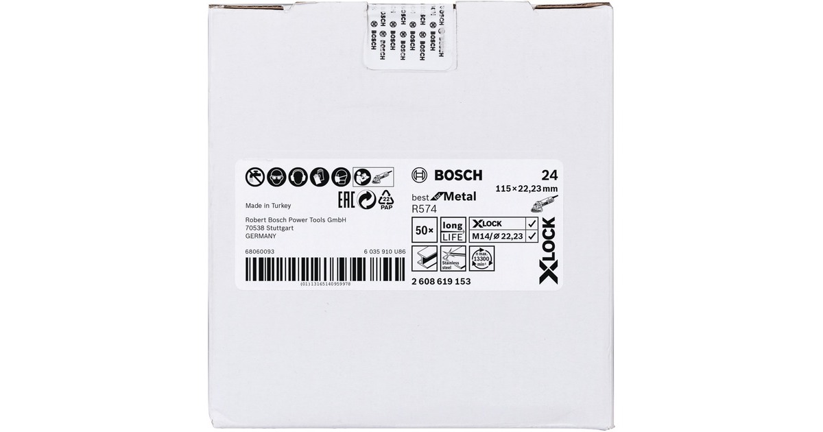 Bosch X-LOCK Fiberschleifscheibe R574 Best for Metal, Ø 115mm, K24(Bohrung 22,23mm)