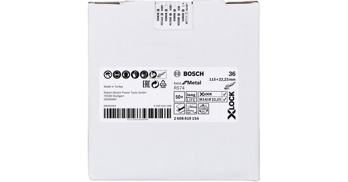 Bosch X-LOCK Fiberschleifscheibe R574 Best for Metal, Ø 115mm, K36(Bohrung 22,23mm)