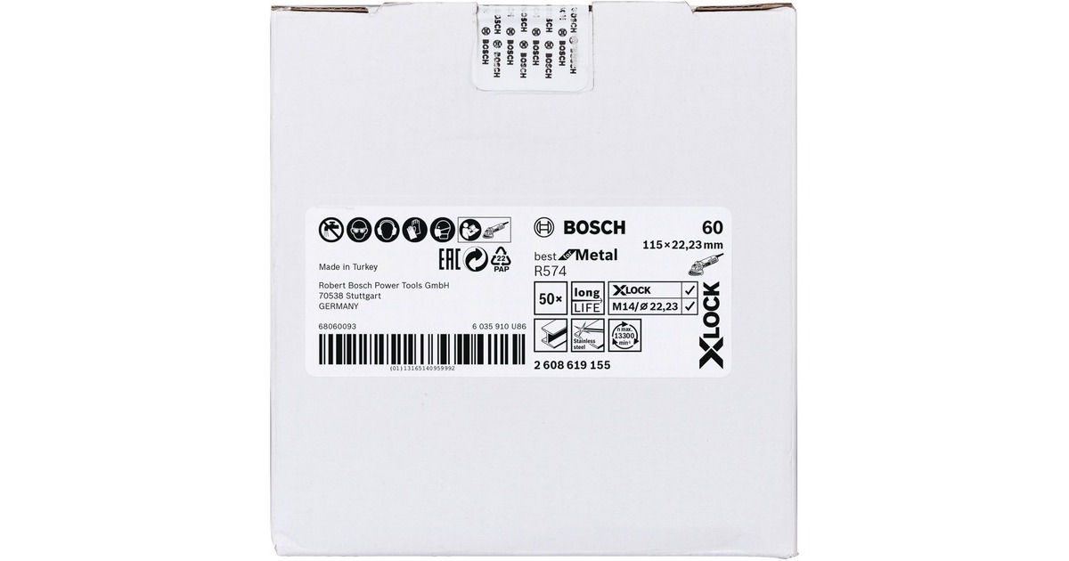 Bosch X-LOCK Fiberschleifscheibe R574 Best for Metal, Ø 115mm, K60(Bohrung 22,23mm)