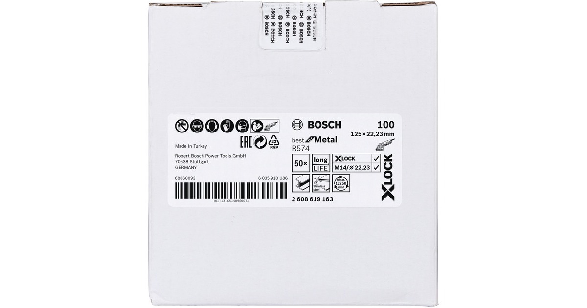 Bosch X-LOCK Fiberschleifscheibe R574 Best for Metal, Ø 125mm, K100(Bohrung 22,23mm)