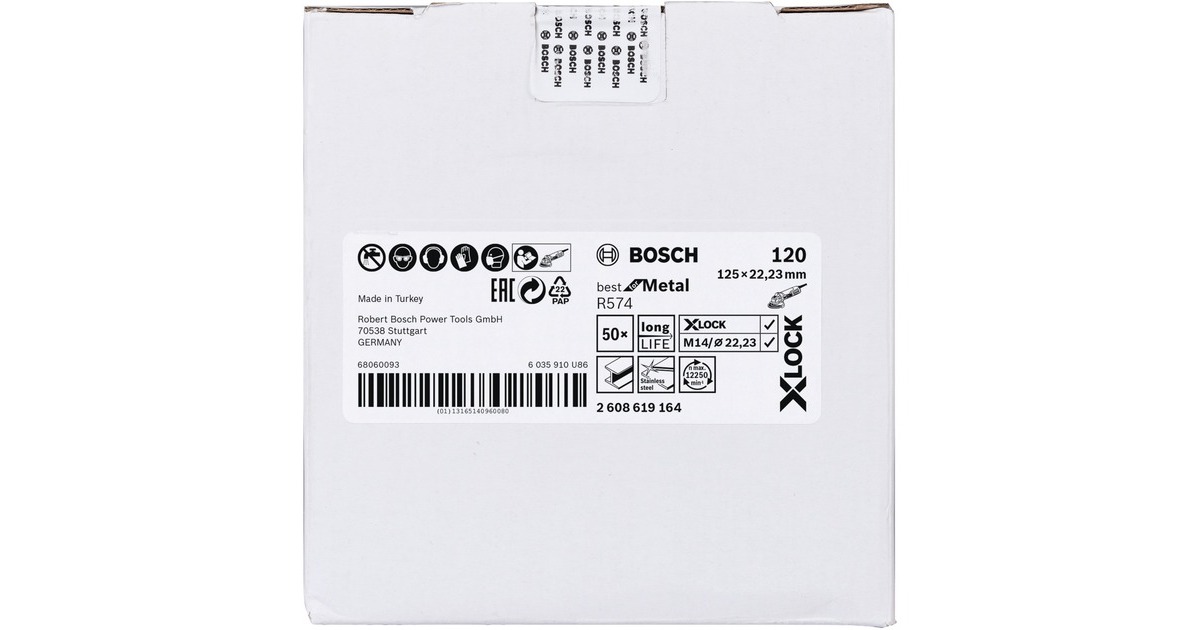 Bosch X-LOCK Fiberschleifscheibe R574 Best for Metal, Ø 125mm, K120(Bohrung 22,23mm)