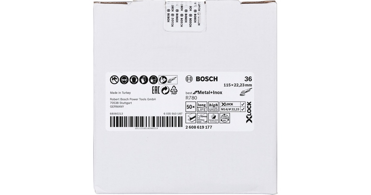 Bosch X-LOCK Fiberschleifscheibe R780 Best for Metal and Inox, Ø 115mm, K36(Bohrung 22,23mm)