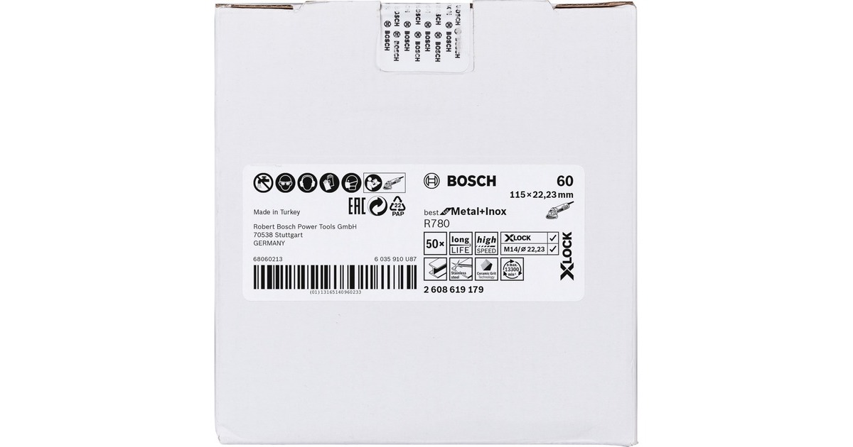 Bosch X-LOCK Fiberschleifscheibe R780 Best for Metal and Inox, Ø 115mm, K60(Bohrung 22,23mm)