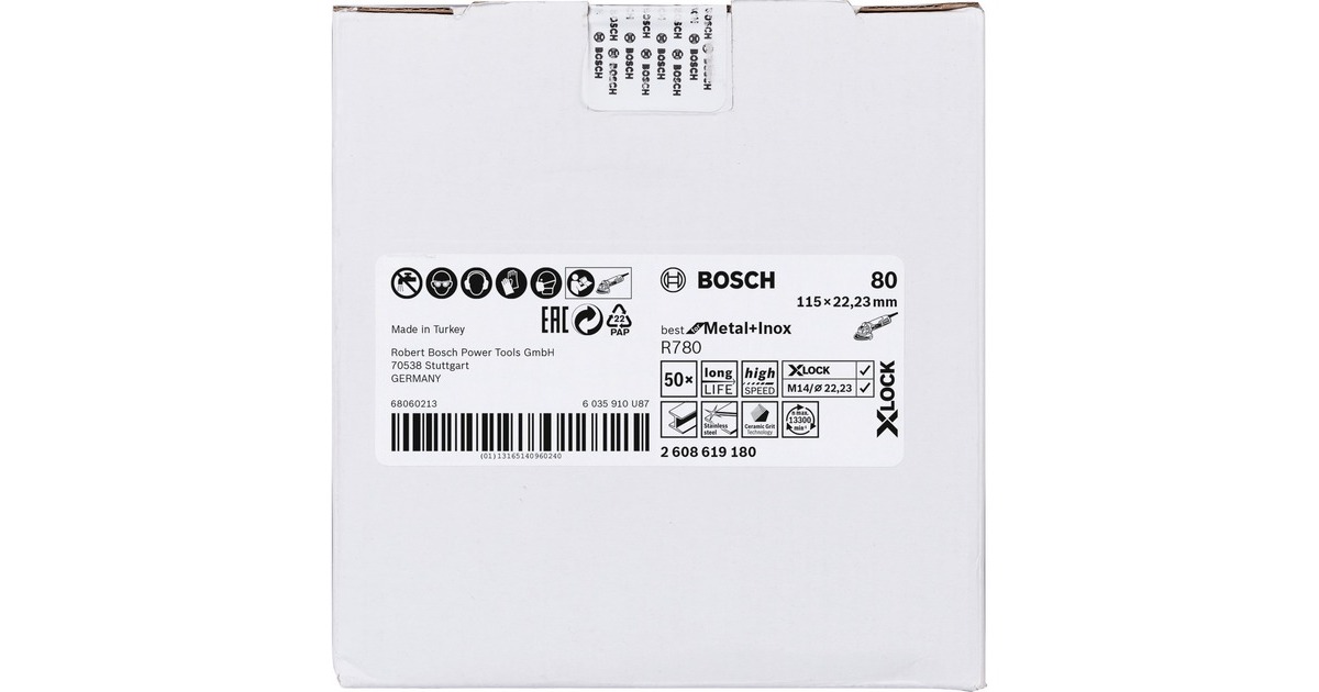 Bosch X-LOCK Fiberschleifscheibe R780 Best for Metal and Inox, Ø 115mm, K80(Bohrung 22,23mm)