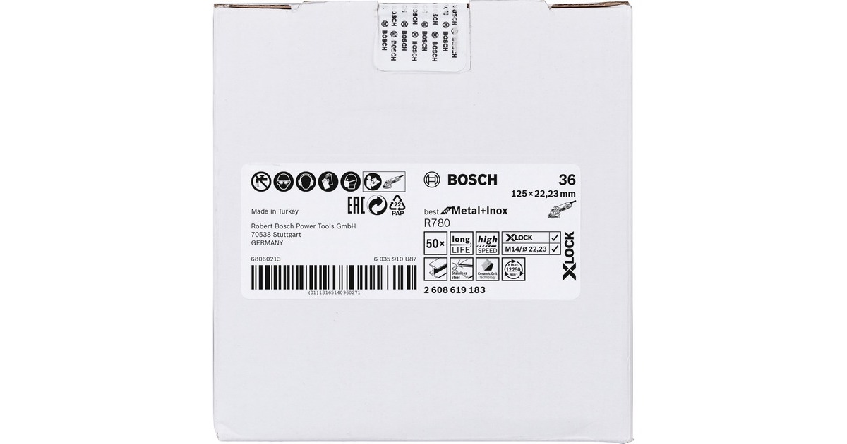 Bosch X-LOCK Fiberschleifscheibe R780 Best for Metal and Inox, Ø 125mm, K36(Bohrung 22,23mm)