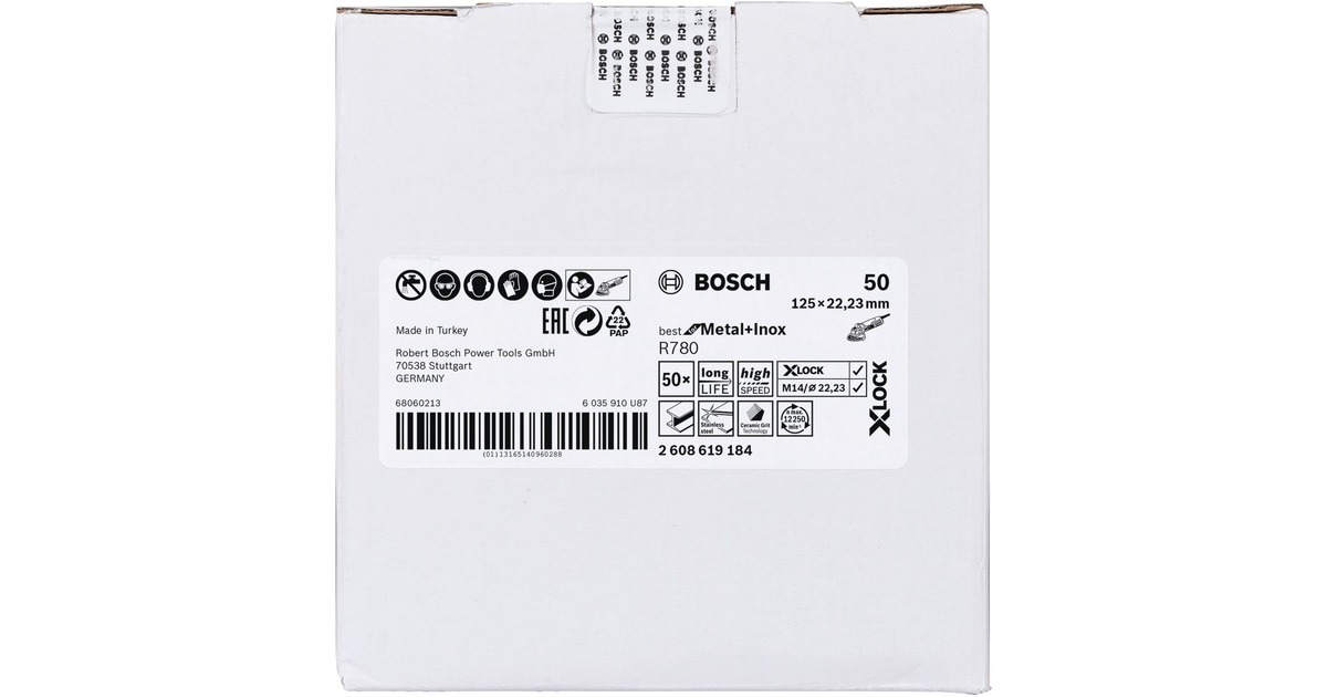 Bosch X-LOCK Fiberschleifscheibe R780 Best for Metal and Inox, Ø 125mm, K50(Bohrung 22,23mm)