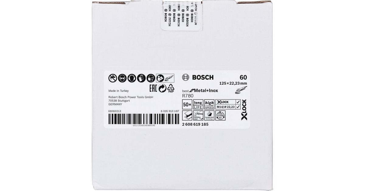 Bosch X-LOCK Fiberschleifscheibe R780 Best for Metal and Inox, Ø 125mm, K60(Bohrung 22,23mm)