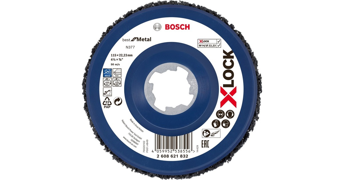 Bosch X-LOCK Grobreinigungsscheibe N377 Best for Metal, Ø 115mm, Schleifscheibe(Bohrung 22,23mm)