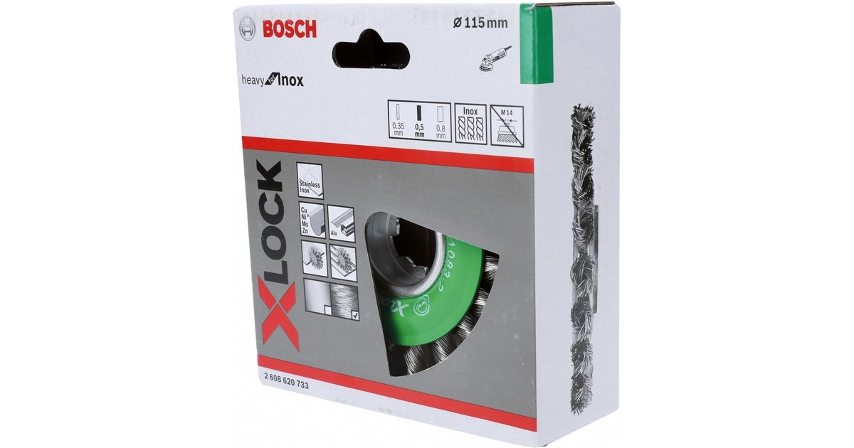 Bosch X-LOCK Scheibenbürste Heavy for Inox, Ø 115mm, gezopft(0,5mm Edelstahldraht, für X-LOCK Winkelschleifer)