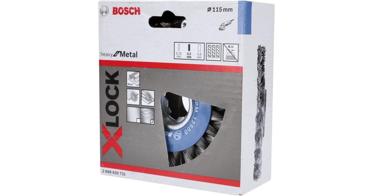 Bosch X-LOCK Scheibenbürste Heavy for Metal, Ø 115mm, gezopft(0,5mm Stahldraht, für X-LOCK Winkelschleifer)