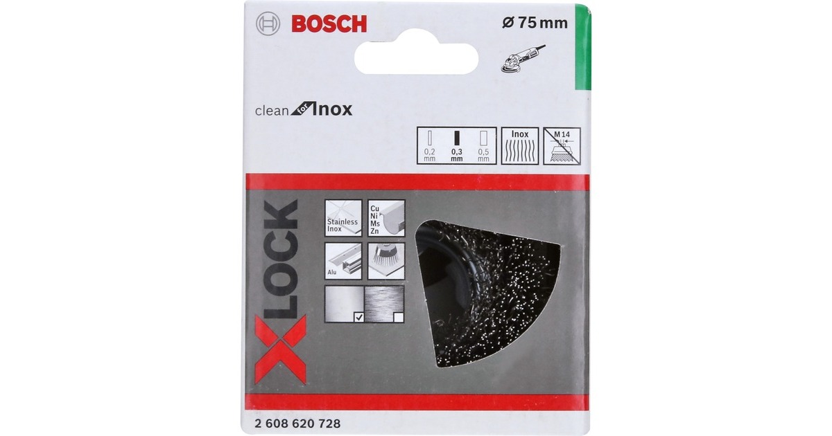 Bosch X-LOCK Topfbürste Clean for Inox, Ø 75mm, gewellt(0,3mm Edelstahldraht, für X-LOCK Winkelschleifer)
