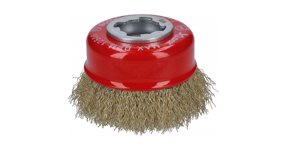Bosch X-LOCK Topfbürste Clean for Metal, Ø 75mm, gewellt(0,3mm Draht vermessingt, für X-LOCK Winkelschleifer)