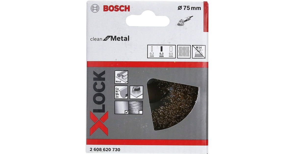 Bosch X-LOCK Topfbürste Clean for Metal, Ø 75mm, gewellt(0,3mm Draht vermessingt, für X-LOCK Winkelschleifer)