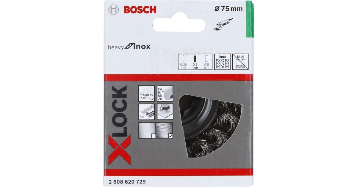 Bosch X-LOCK Topfbürste Heavy for Inox, Ø 75mm, gezopft(0,5mm Edelstahldraht, für X-LOCK Winkelschleifer)