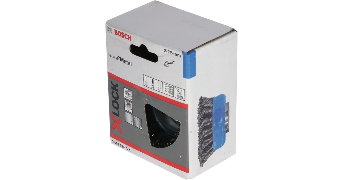 Bosch X-LOCK Topfbürste Heavy for Metal, Ø 75mm, gezopft(0,5mm Stahldraht, für X-LOCK Winkelschleifer)