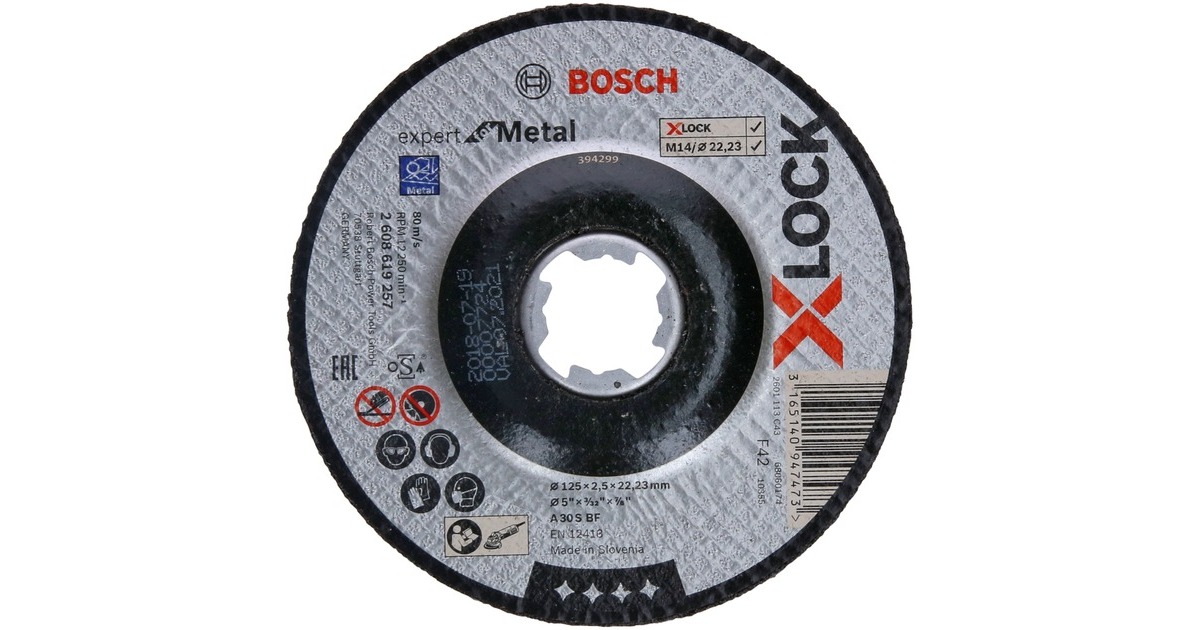 Bosch X-LOCK Trennscheibe Expert for Metal, Ø 125mm(Bohrung 22,23mm, A 30 S BF, gekröpft) Bosch X-LOCK Trennscheibe Expert for Metal, Ø 125mm(Bohrung 22,23mm, A 30 S BF, gekröpft)