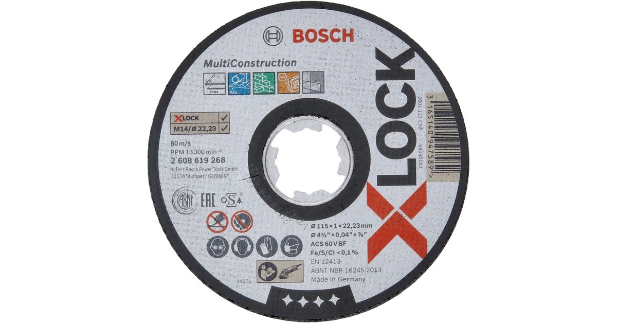 Bosch X-LOCK Trennscheibe MultiConstruction - Rapido, Ø 115mm(Bohrung 22,23mm, ACS 60 V BF, gerade)