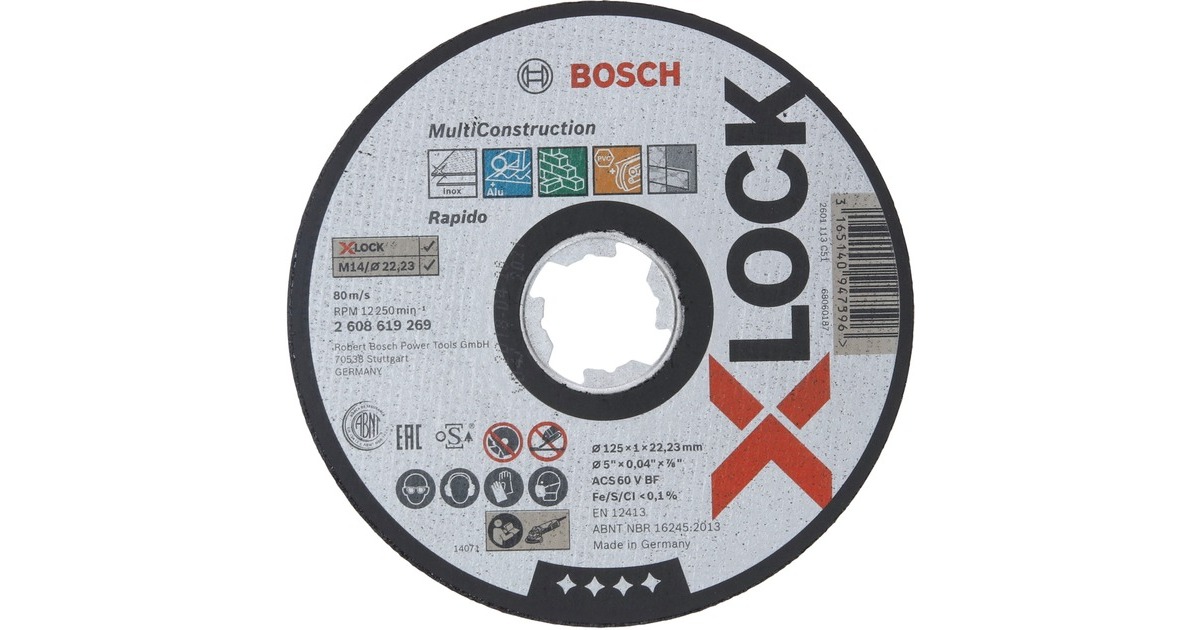 Bosch X-LOCK Trennscheibe MultiConstruction - Rapido, Ø 125mm(Bohrung 22,23mm, ACS 60 V BF, gerade)