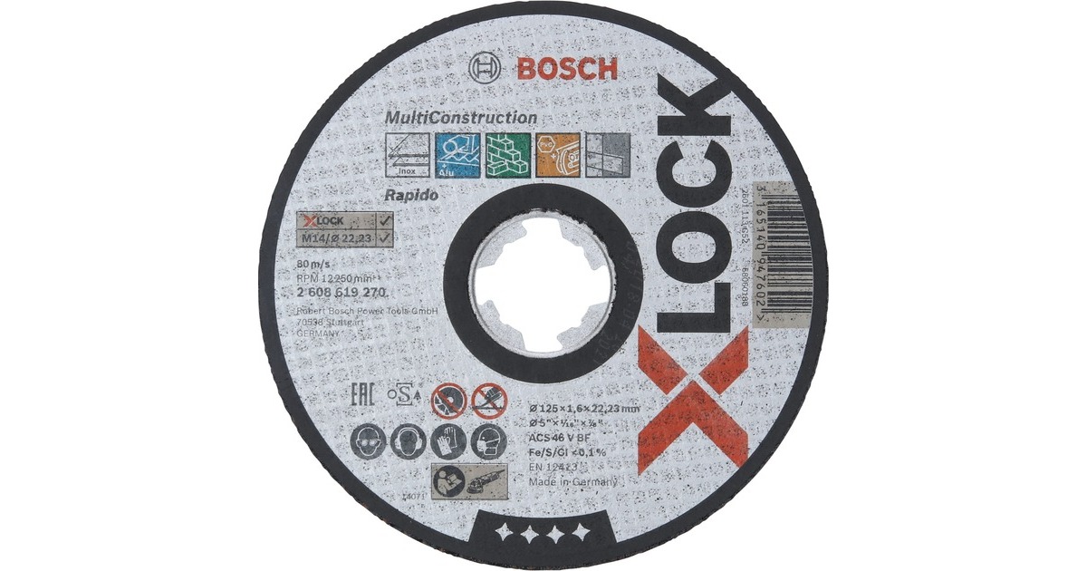 Bosch X-LOCK Trennscheibe MultiConstruction - Rapido, Ø 125mm(Bohrung 22,23mm, ACS 46 V BF, gerade)
