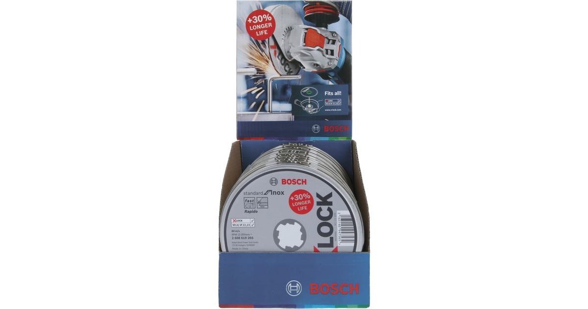 Bosch X-LOCK Trennscheibe Standard for Inox - Rapido, Ø 115mm(10 Stück, Bohrung 22,23mm, WA 60 T BF, gerade)