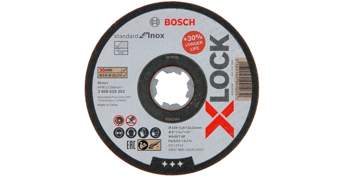Bosch X-LOCK Trennscheibe Standard for Inox, Ø 125mm(Bohrung 22,23mm, WA 60 T BF, gerade) Bosch X-LOCK Trennscheibe Standard for Inox, Ø 125mm(Bohrung 22,23mm, WA 60 T BF, gerade)