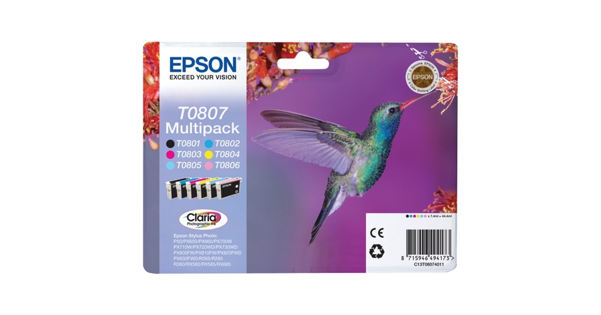 Epson Multipack 6-colours T0807 Claria Photographic Ink, Tinte(Retail)