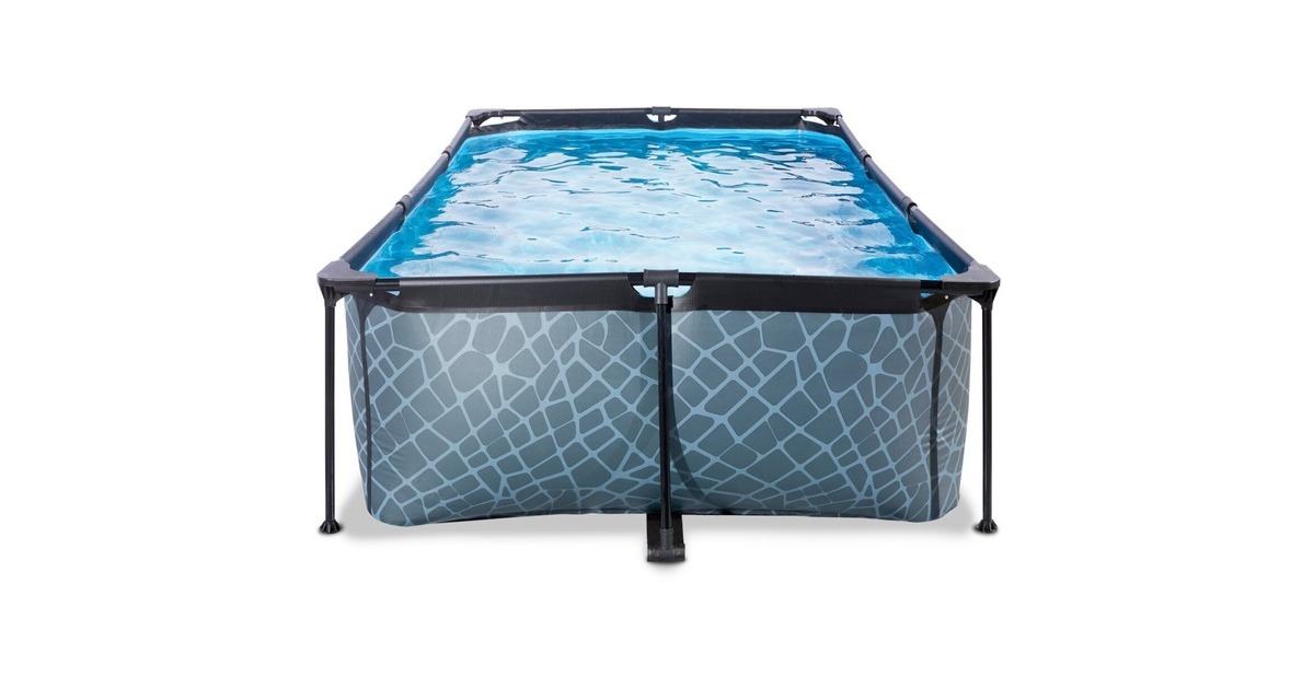 Exit Toys Stone Pool, Frame Pool 220x150x65cm, Schwimmbad(grau, mit Filterpumpe)