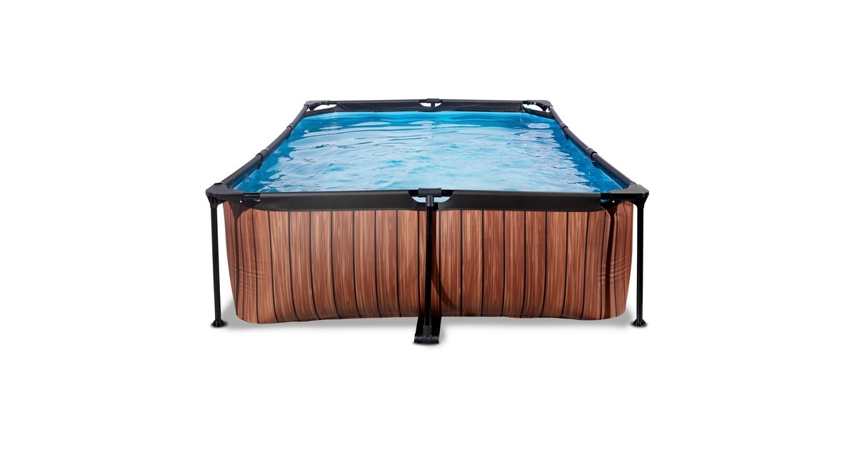 Exit Toys Wood Pool, Frame Pool 300x200x65cm, Schwimmbad(braun, mit Filterpumpe)