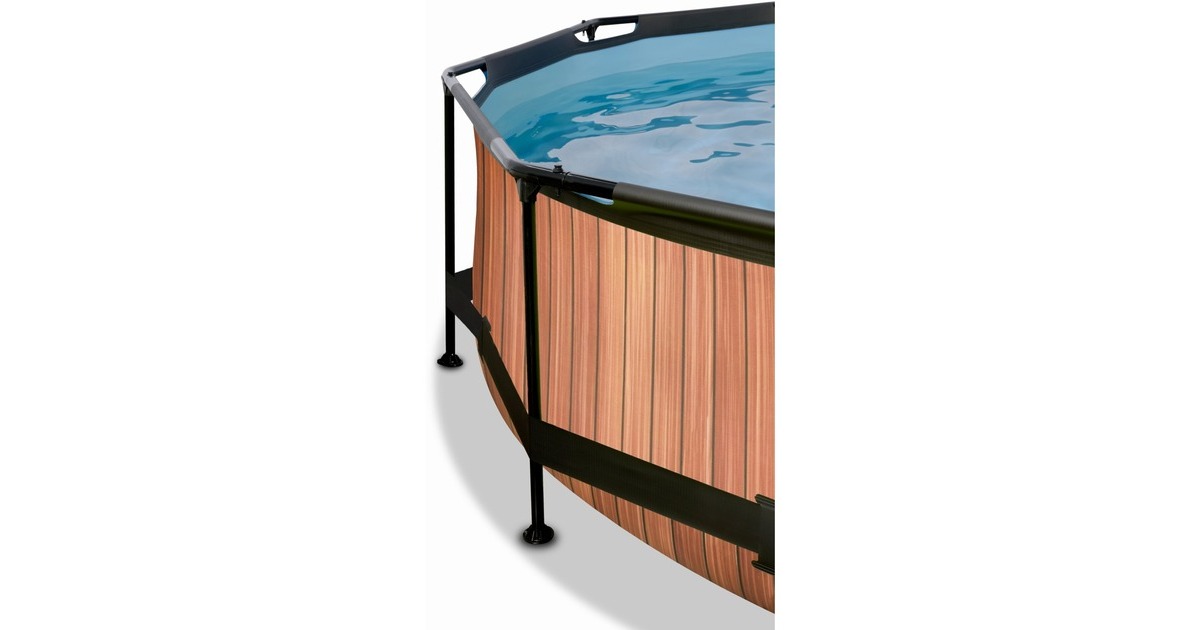 Exit Toys Wood Pool, Frame Pool Ø 300x76cm, Schwimmbad(braun, mit Filterpumpe)