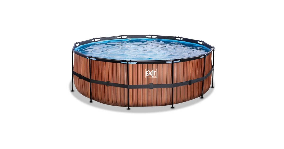 Exit Toys Wood Pool, Frame Pool Ø 427x122cm, Schwimmbad(braun, mit Filterpumpe)